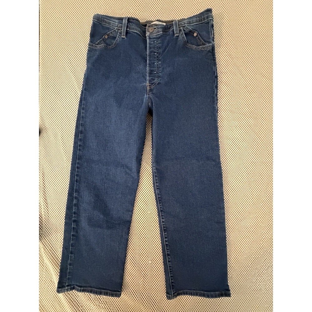 Levis Jeans‎ Womens 32 Blue Ribcage Straight Ankle Button Fly Western Stitching